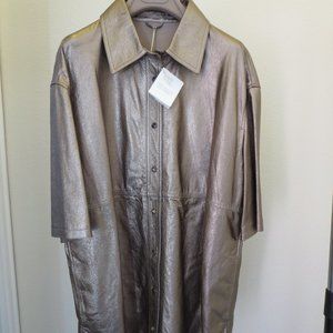 New Brunello Cucinelli Snap Front Metallic Gold Sheen Leather Shirt Jacket Sz M